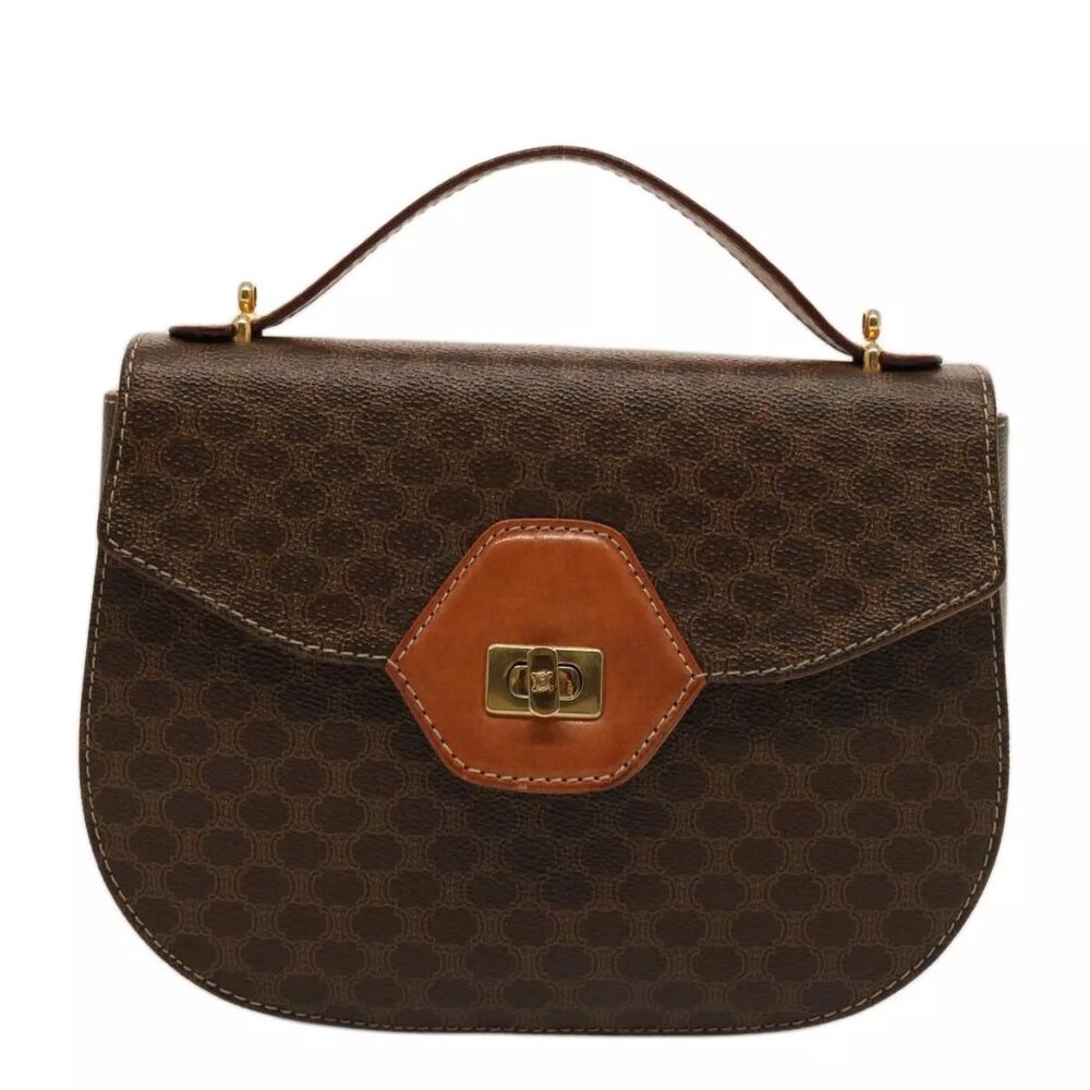 CELINE Macadam Canvas Hand Bag PVC 2way Brown Auth - Picture 2 of 16